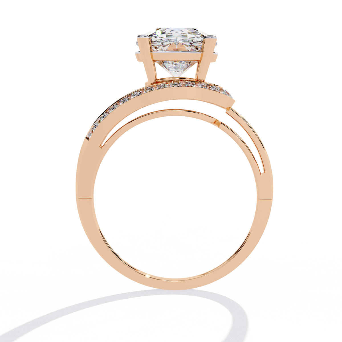 Gold Round Diamond Solitaire Ring with Diamond Bypass Shank