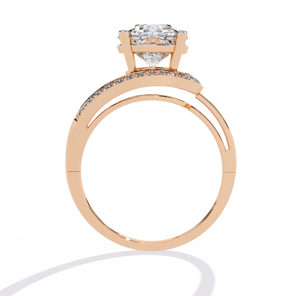 Oval-shaped Diamond with Curvy Halo Band Ring