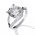 White Gold Round Solitaire Bypass Pavé Shoulder Ring
