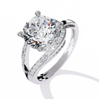 White Gold Round Solitaire Bypass Pavé Shoulder Ring