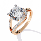 Rose Gold Round Solitaire Bypass Pavé Shoulder Ring