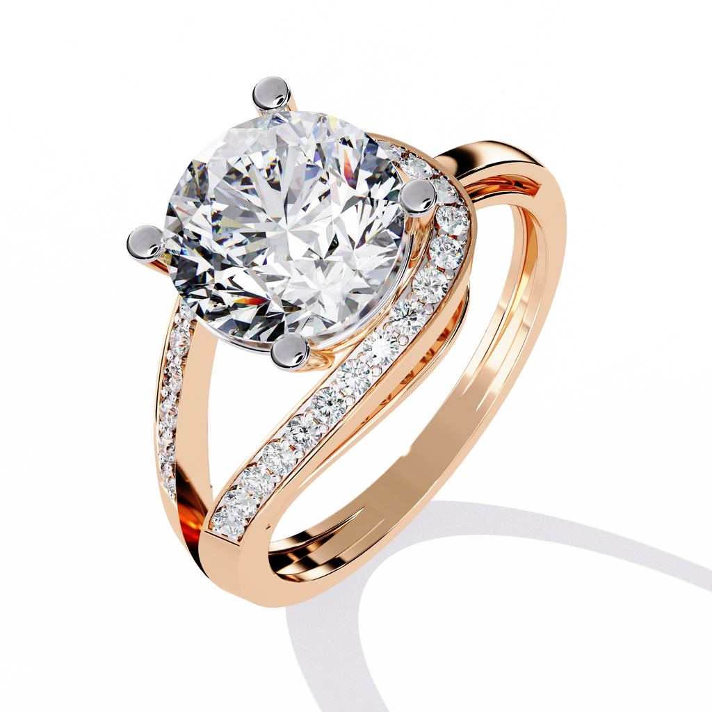 Rose Gold Round Solitaire Bypass Pavé Shoulder Ring