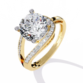 Gold Round Diamond Solitaire Ring with Diamond Bypass Shank