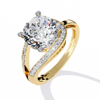 Gold Round Diamond Solitaire Ring with Diamond Bypass Shank