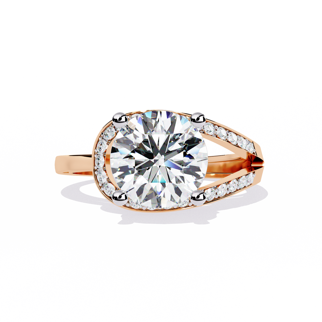 Gold Round Diamond Solitaire Ring with Diamond Bypass Shank