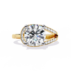 Gold Round Diamond Solitaire Ring with Diamond Bypass Shank