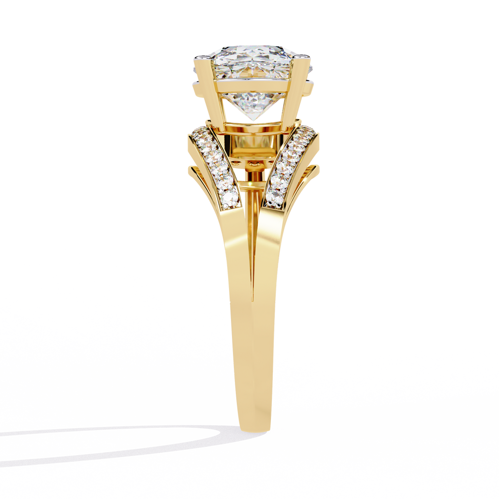 Gold Round Diamond Solitaire Ring with Diamond Bypass Shank