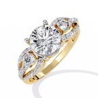 Yellow Gold Round Three-Stone Swirl Pavé Ring