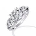 White Gold Round Three-Stone Swirl Pavé Ring