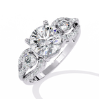 White Gold Round Three-Stone Swirl Pavé Ring