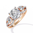 Rose Gold Round Three-Stone Swirl Pavé Ring