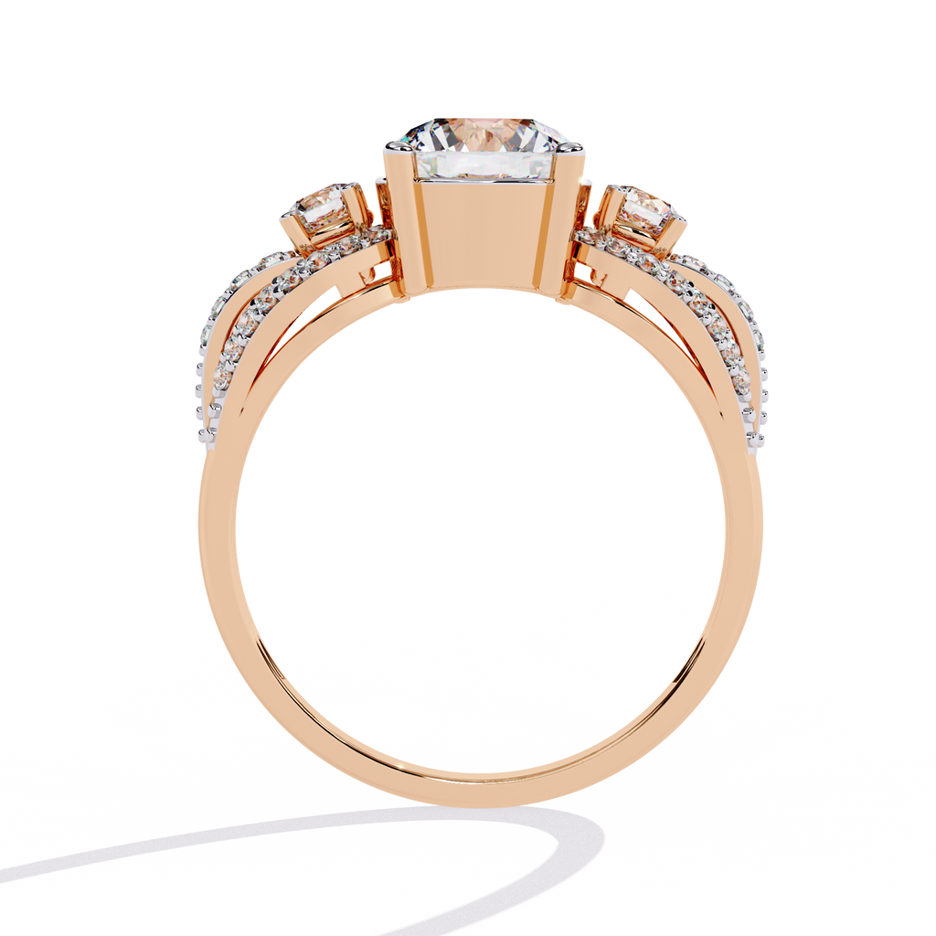 Rose Gold Round Three-Stone Swirl Pavé Ring