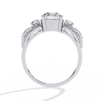White Gold Round Three-Stone Swirl Pavé Ring