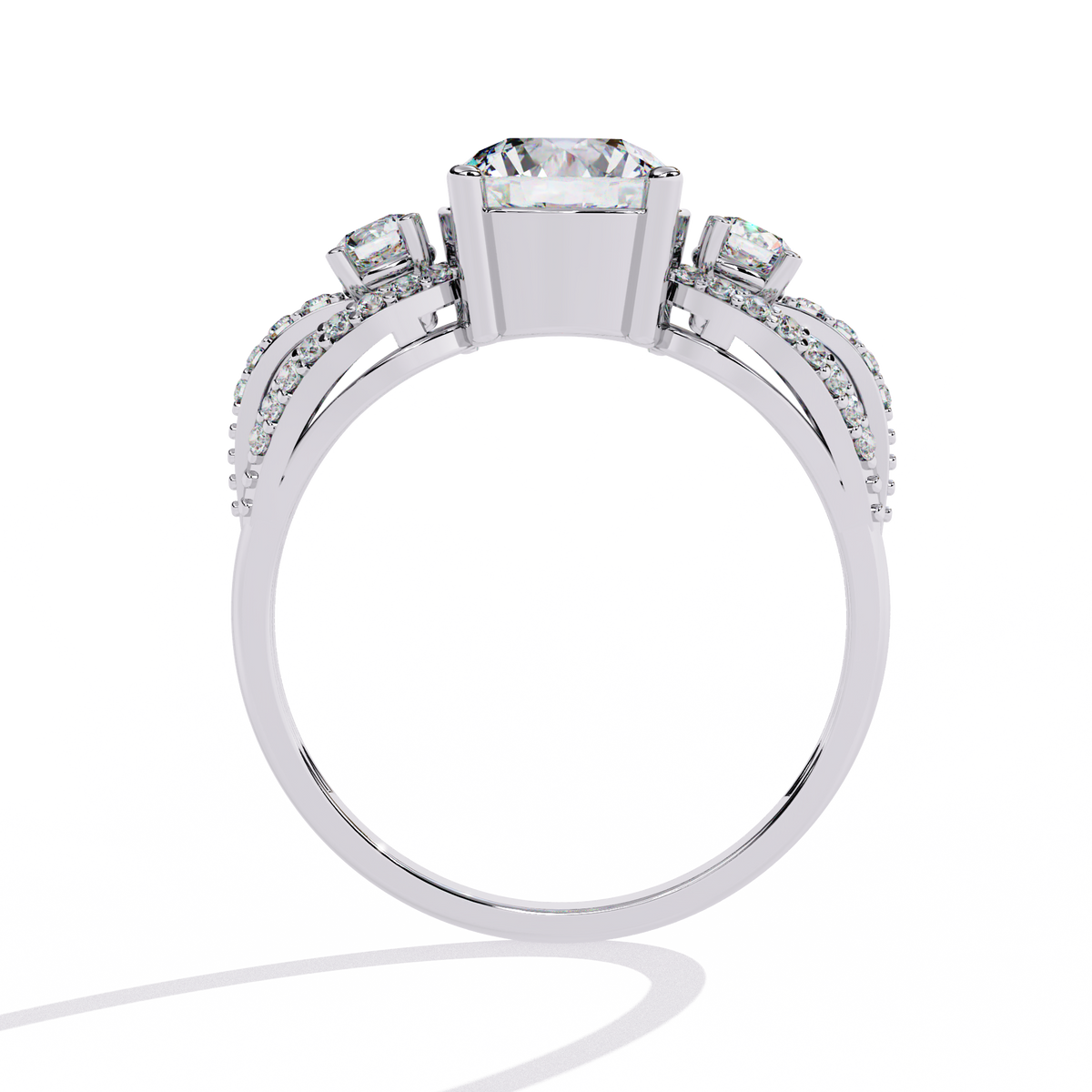 White Gold Round Three-Stone Swirl Pavé Ring