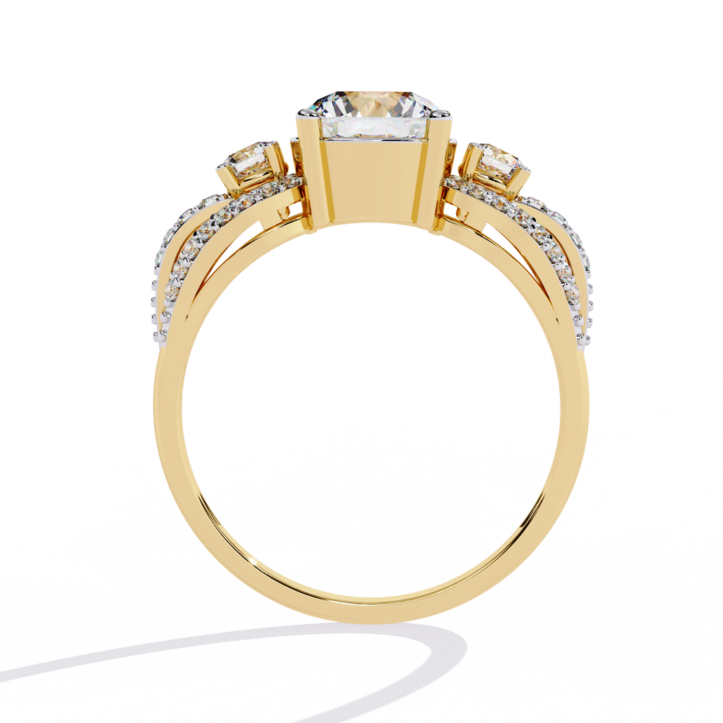 Yellow Gold Round Three-Stone Swirl Pavé Ring