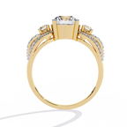 Yellow Gold Round Three-Stone Swirl Pavé Ring