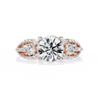 Rose Gold Round Three-Stone Swirl Pavé Ring