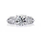White Gold Round Three-Stone Swirl Pavé Ring
