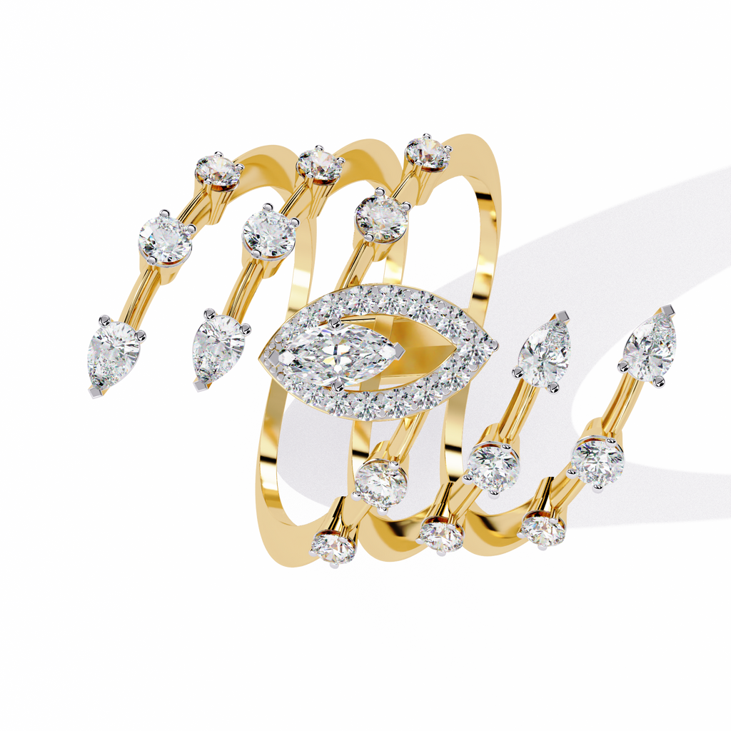 Yellow Gold Marquise & Multi-Diamond Five-Row Statement Ring