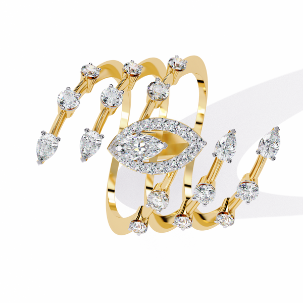 Gold Marquise & Multi-Diamond Five-Row Statement Ring