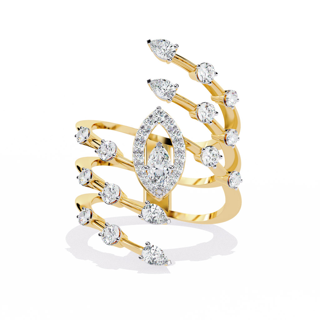 Yellow Gold Marquise & Multi-Diamond Five-Row Statement Ring