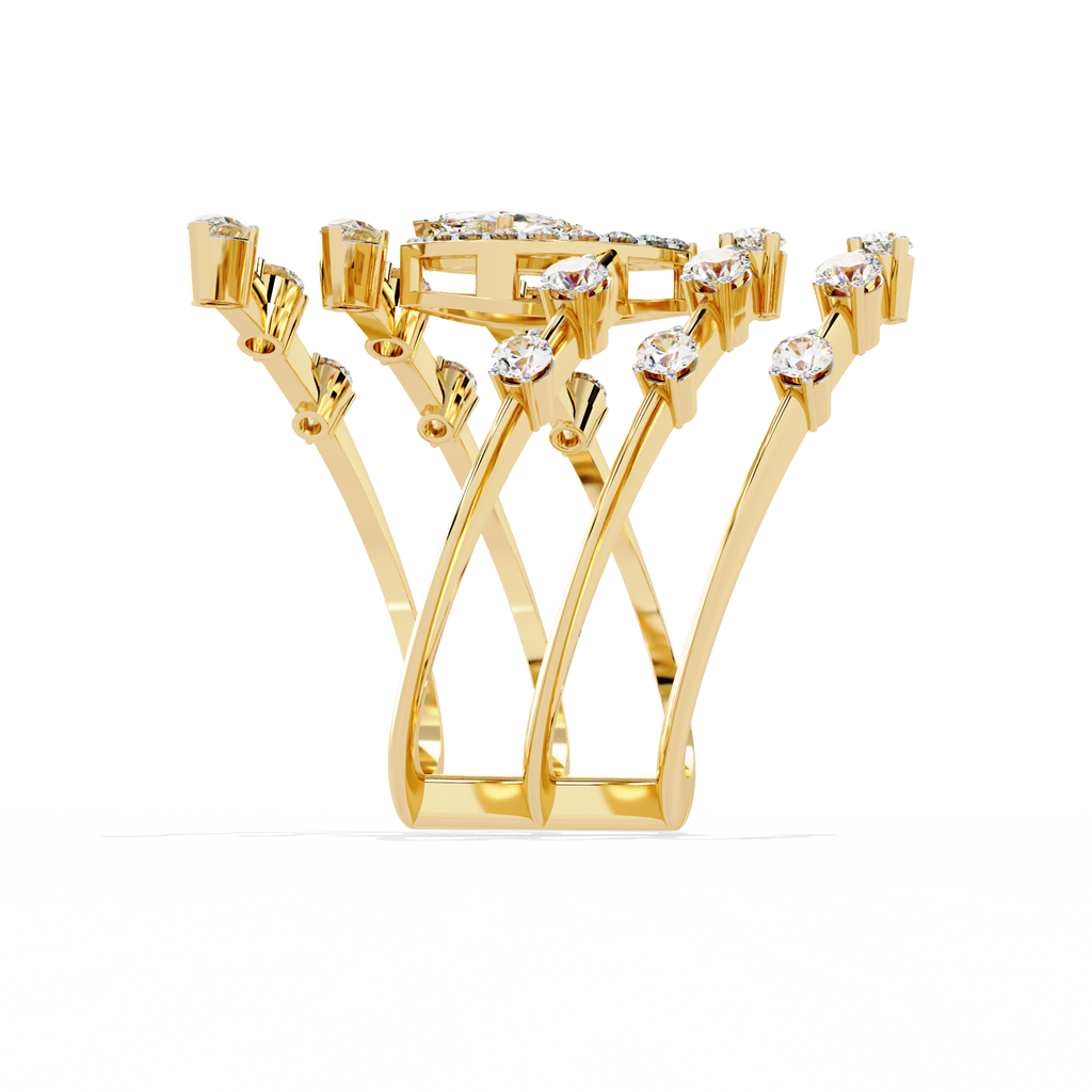 Yellow Gold Marquise & Multi-Diamond Five-Row Statement Ring