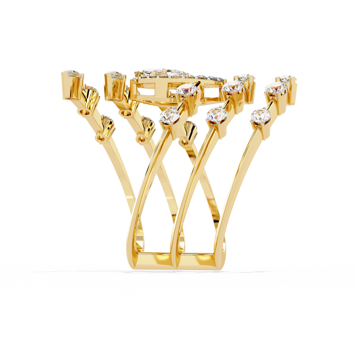 Yellow Gold Marquise & Multi-Diamond Five-Row Statement Ring