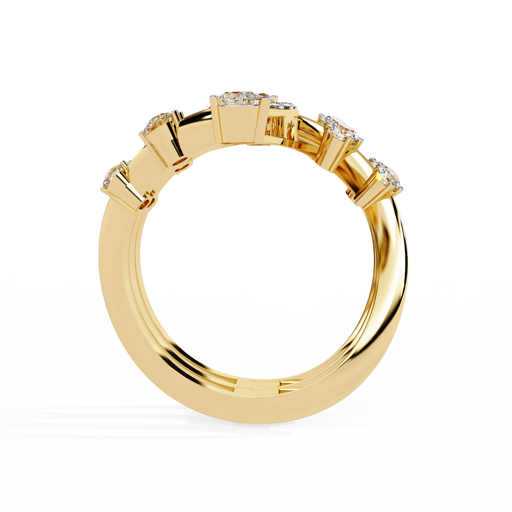 Yellow Gold Marquise & Multi-Diamond Five-Row Statement Ring