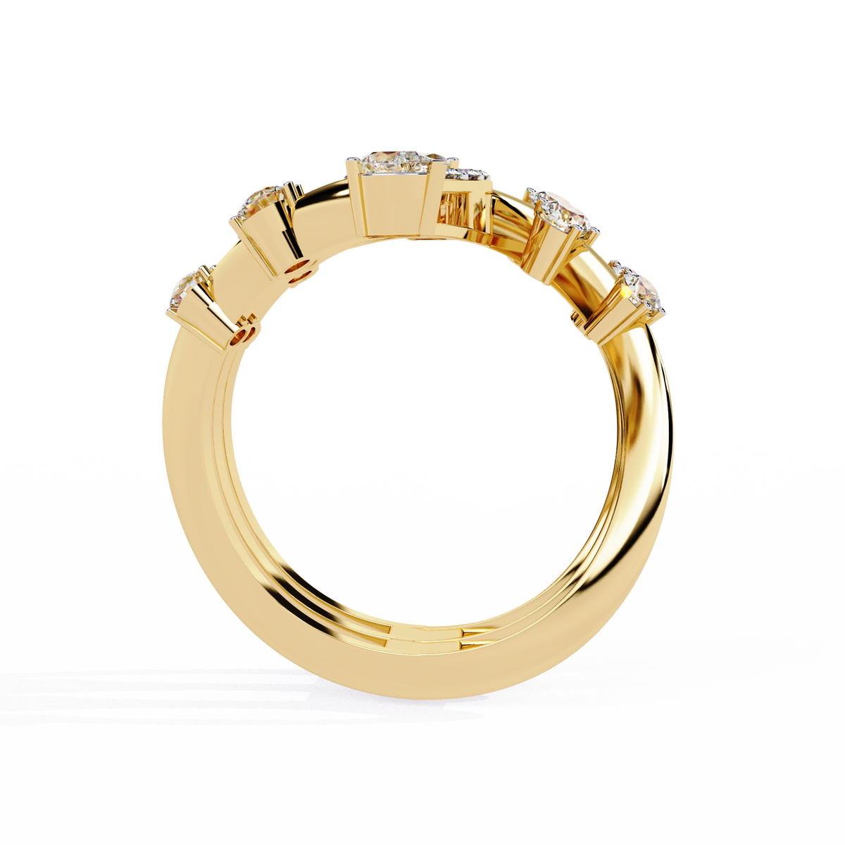 Yellow Gold Marquise & Multi-Diamond Five-Row Statement Ring