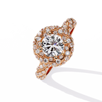 Rose Gold Round Brilliant Diamond Swirl Halo Engagement Ring