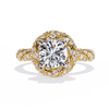 Gold Round Brilliant Diamond Swirl Halo Engagement Ring