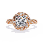 Rose Gold Round Brilliant Diamond Swirl Halo Engagement Ring