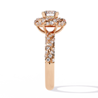 Rose Gold Round Brilliant Diamond Swirl Halo Engagement Ring