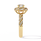 Yellow Gold Round Brilliant Diamond Swirl Halo Engagement Ring