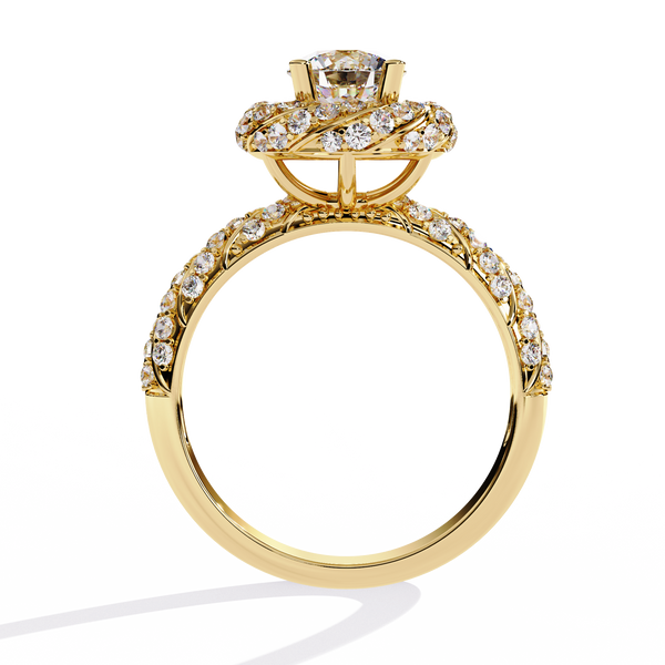 Gold Round Brilliant Diamond Swirl Halo Engagement Ring