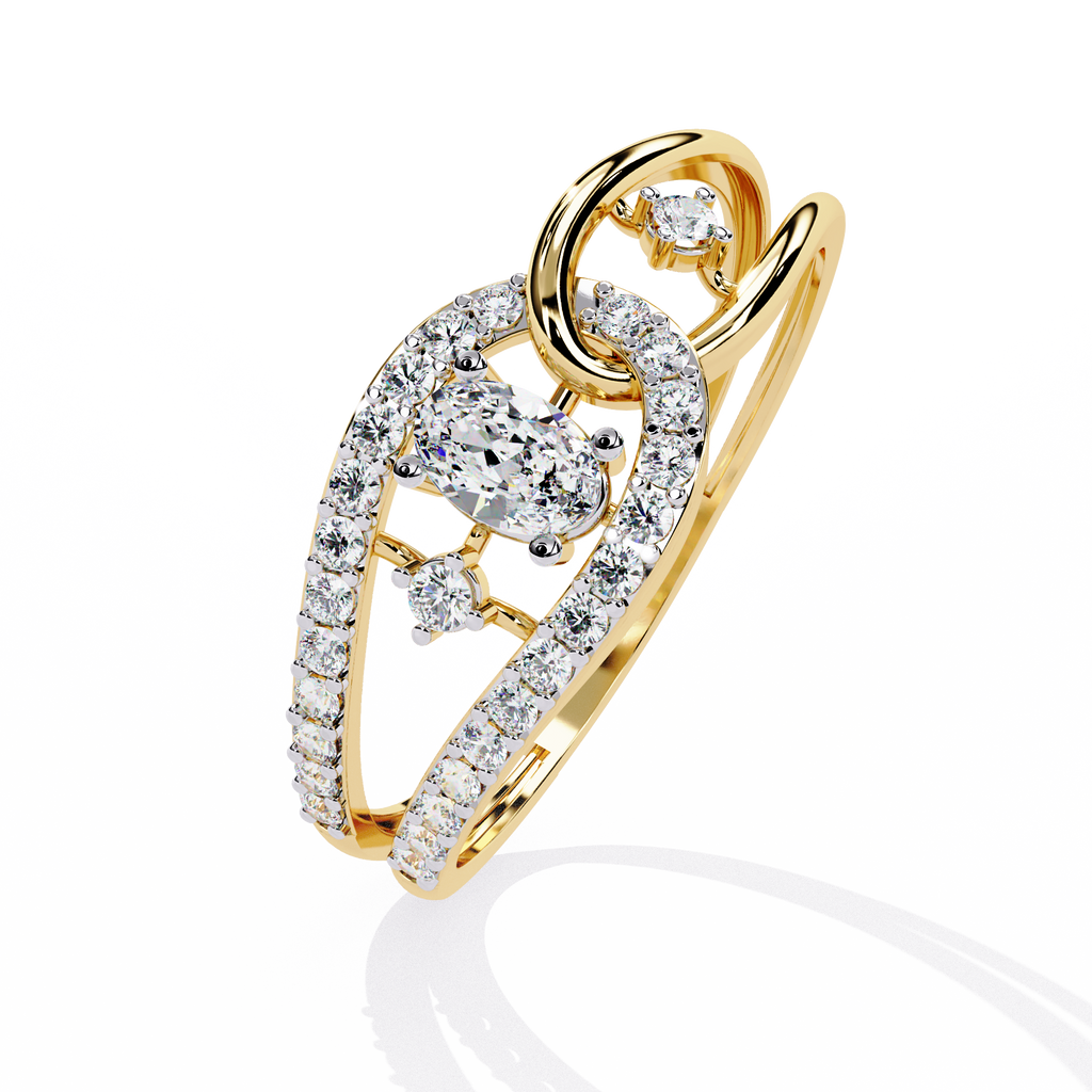 Yellow Gold Oval Cut Diamond Swirl Constellation Ring