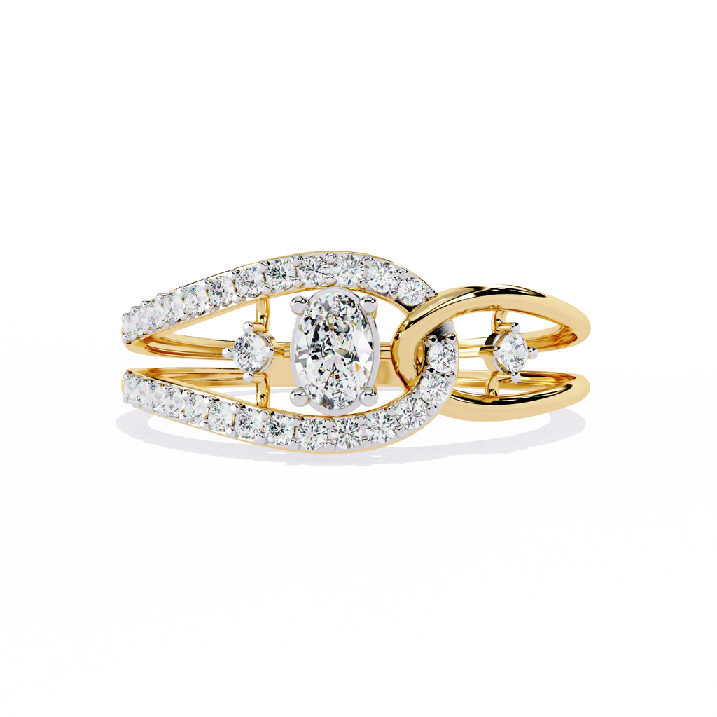 Yellow Gold Oval Cut Diamond Swirl Constellation Ring