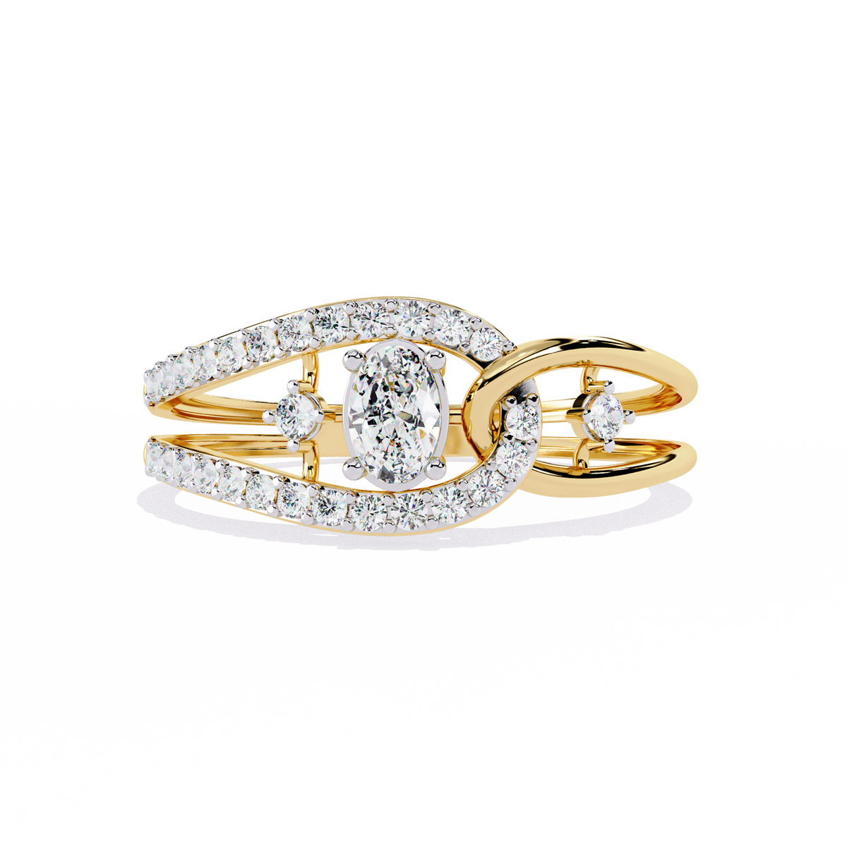 Yellow Gold Oval Cut Diamond Swirl Constellation Ring