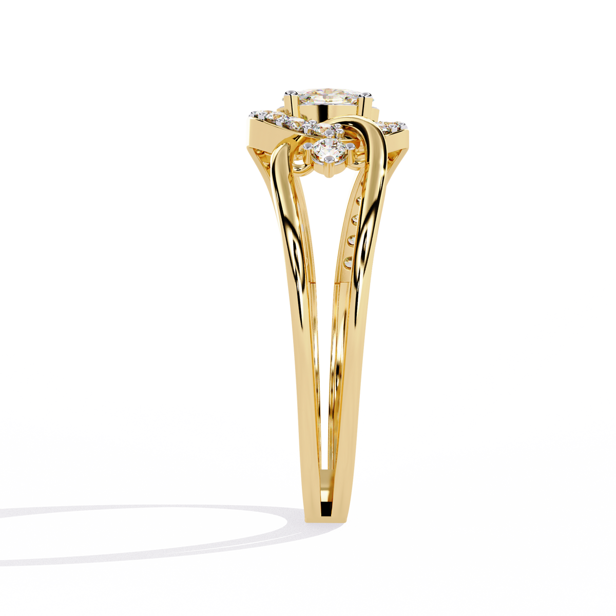 Yellow Gold Oval Cut Diamond Swirl Constellation Ring
