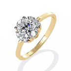 Yellow Gold Oval Cut Diamond Partial Halo Engagement Ring