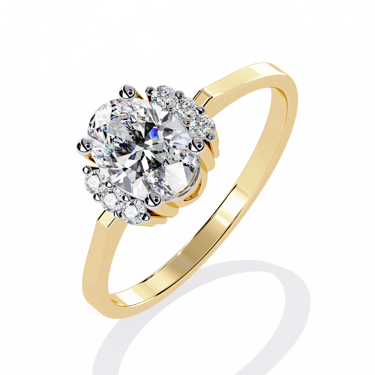 Yellow Gold Oval Cut Diamond Partial Halo Engagement Ring