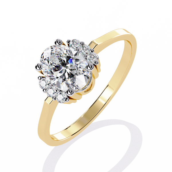 Gold Oval Cut Diamond Partial Halo Engagement Ring