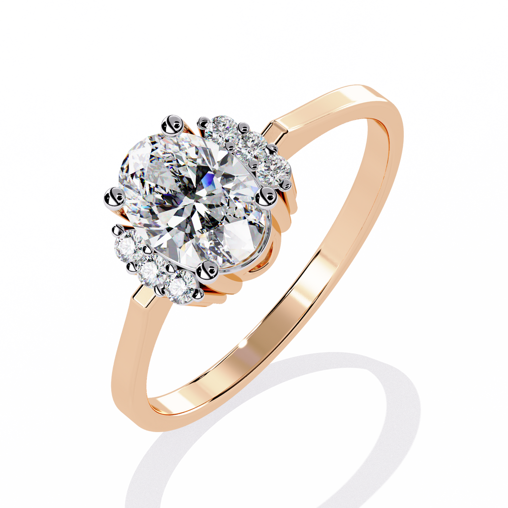 Rose Gold Oval Cut Diamond Partial Halo Engagement Ring