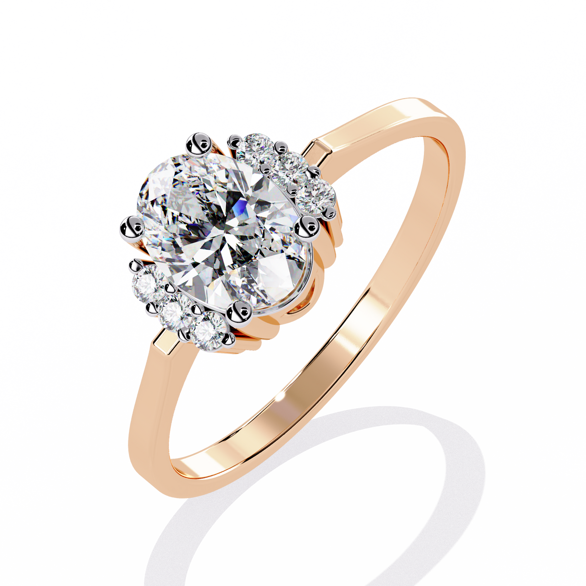 Rose Gold Oval Cut Diamond Partial Halo Engagement Ring