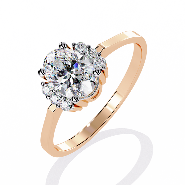 Rose Gold Oval Cut Diamond Partial Halo Engagement Ring