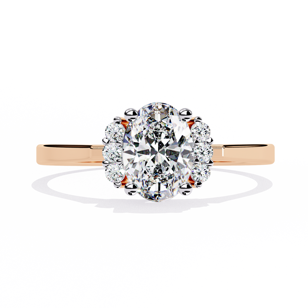 Rose Gold Oval Cut Diamond Partial Halo Engagement Ring