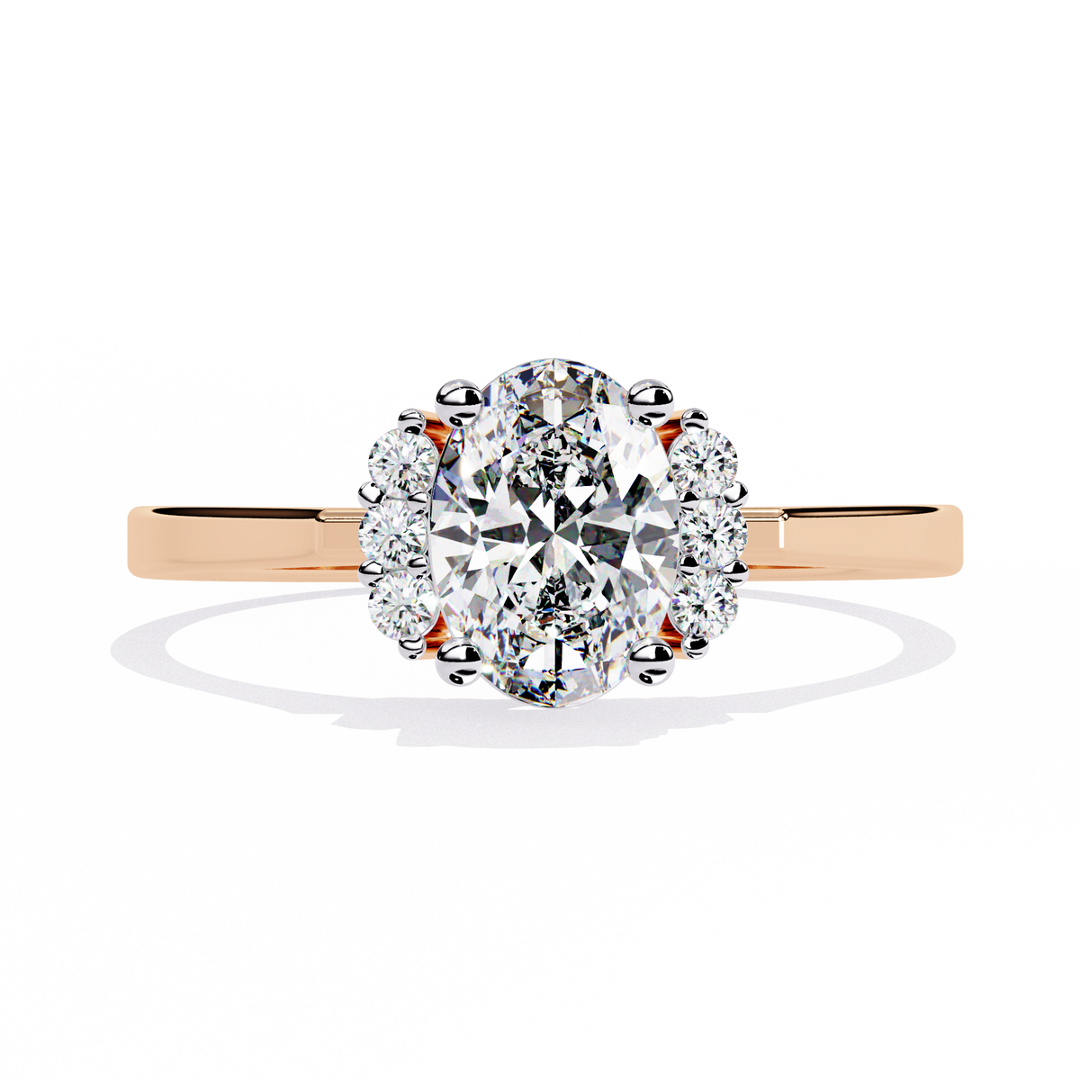 Rose Gold Oval Cut Diamond Partial Halo Engagement Ring