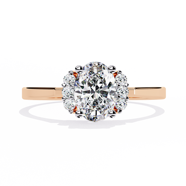 Rose Gold Oval Cut Diamond Partial Halo Engagement Ring