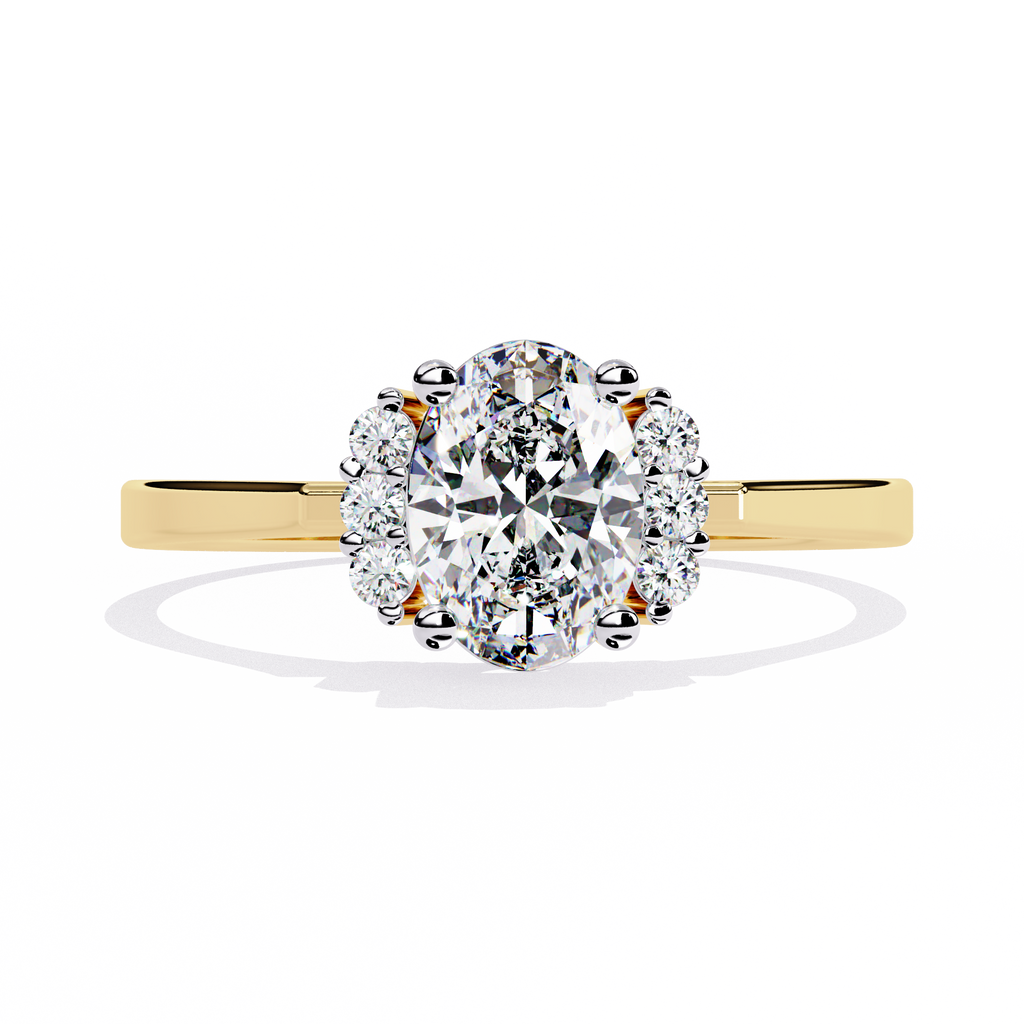 Yellow Gold Oval Cut Diamond Partial Halo Engagement Ring