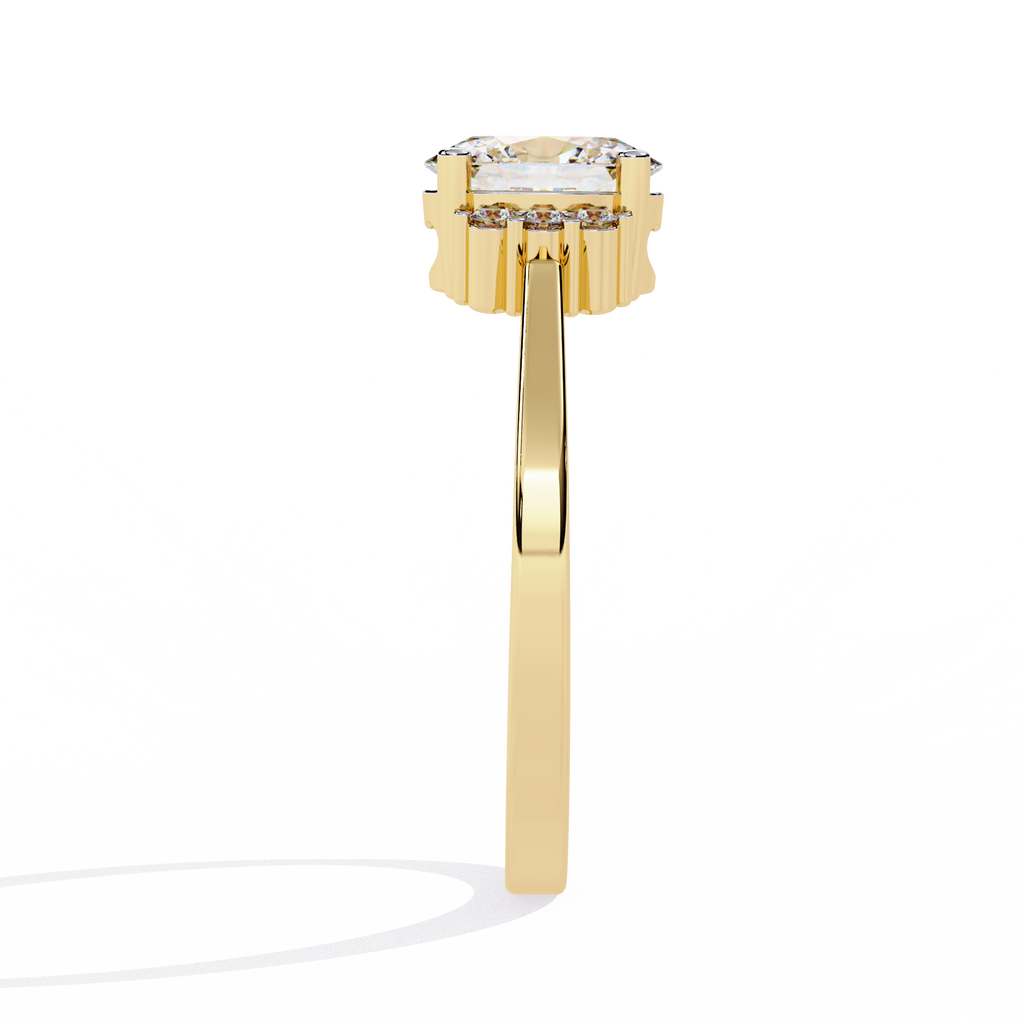 Yellow Gold Oval Cut Diamond Partial Halo Engagement Ring